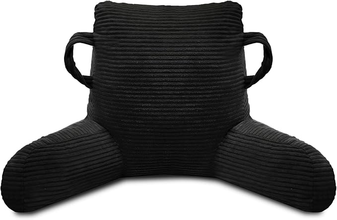 Reading Pillow for Sitting in Bed Adult, Bed Reading Pillow with Shredded Memory Foam, Back Pillow for Sitting with Arms and Pockets, Black