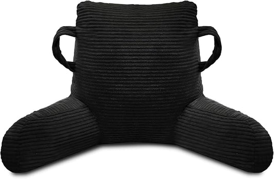 Reading Pillow for Sitting in Bed Adult, Bed Reading Pillow with Shredded Memory Foam, Back Pillow for Sitting with Arms and Pockets, Black
