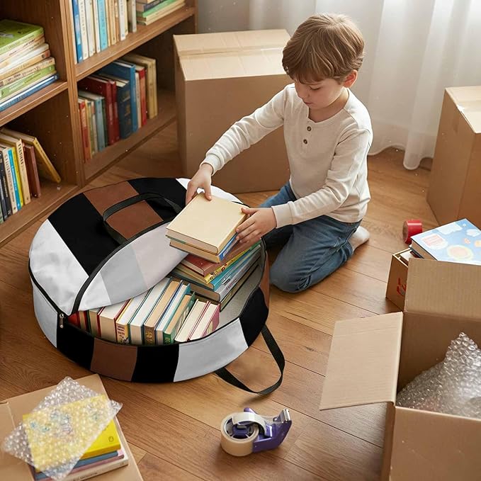 Storage Bag Brown Black White Round Storage Totes Bins Closet Organizers with Zippers & Handle Boho Style Clothes Storage Container for Bedroom Dorm Space Saving Packing Supplies Moving Bags