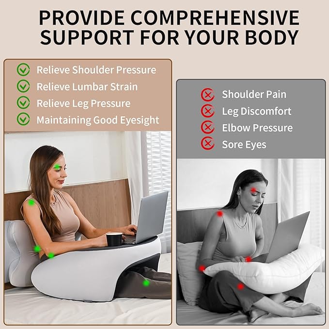 Olumoon Reading Pillow, Lap Desk Pillow for Adult, Gaming Pillow Memory Foam for Arm Support, Arm Rest for Working, Crocheting, Playing Game or Siting in Bed, Floor, Sofa (Grey)