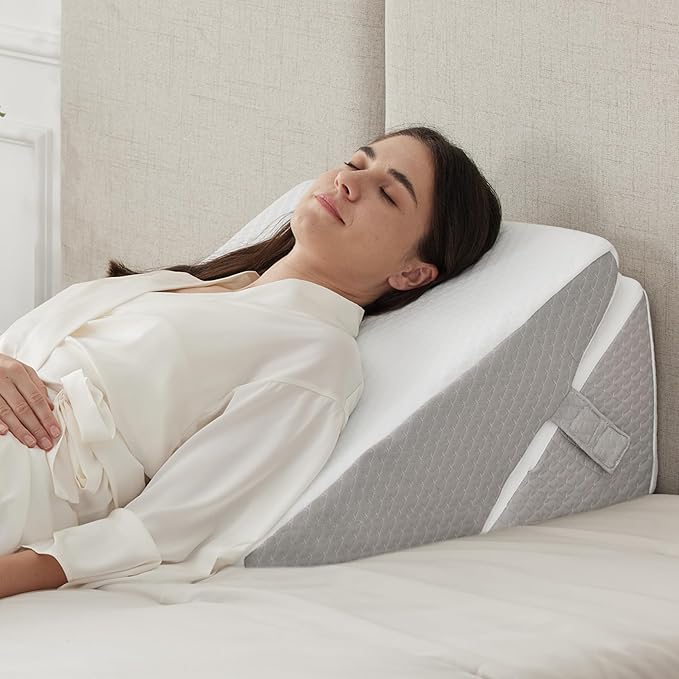 Ruqmuis Bed Wedge Pillow for Sleeping, 9&12 Inch Adjustable Wedge Pillow Set for After Surgery, Triangle Pillow for Back Pain Relief, Leg Support, Acid Reflux, Gerd, White/Grey