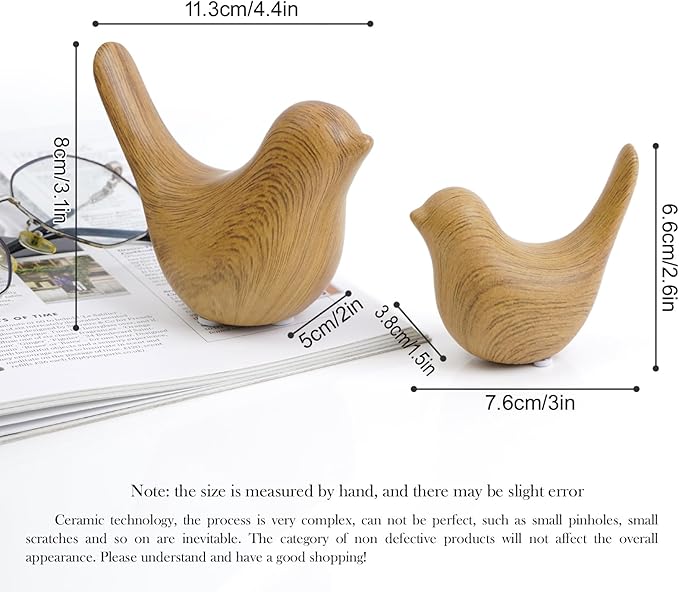 Elegant Wood Look Small Bird Sculptures,Modern Abstract Art Pieces for Bookshelf Decor, Coffee Table Decor, and Luxury Home Decor Accents(2Pcs Set)