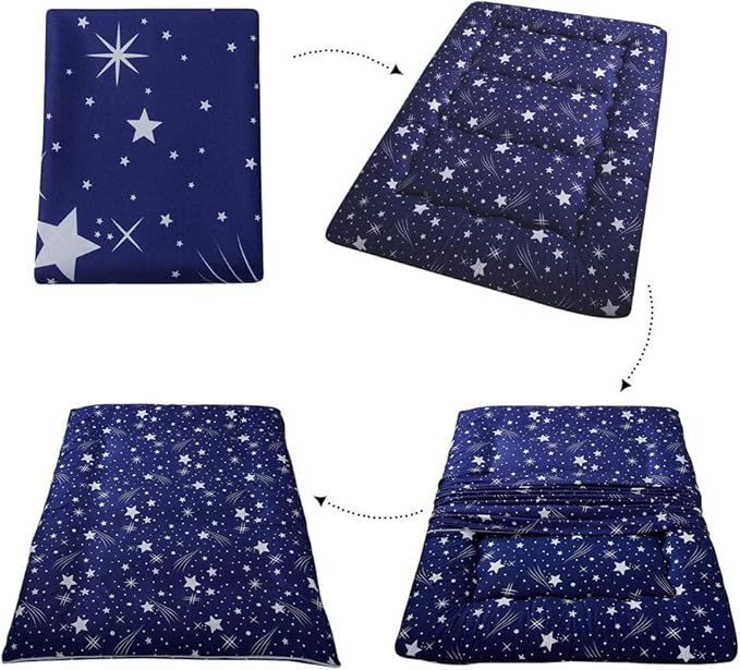 MAXYOYO Navy Starry Sky Japanese Floor Futon Mattress, Tatami Mat Portable Camping Mattress Kids Sleeping Pad Foldable Roll Up Floor Lounger Couch, King Size