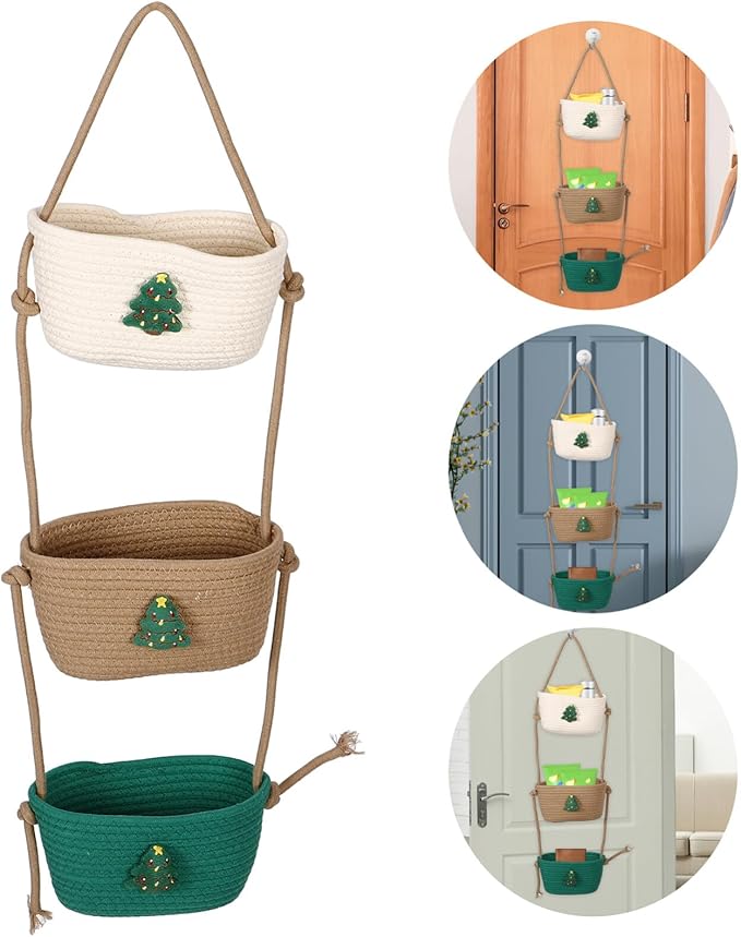 Alipis Wall Hanging Storage Basket Multi-tiered Cotton Rope Organizer for Flowers Sundries and Home Decor Versatile Woven Basket for Living Room Kitchen and Bathroom Storage