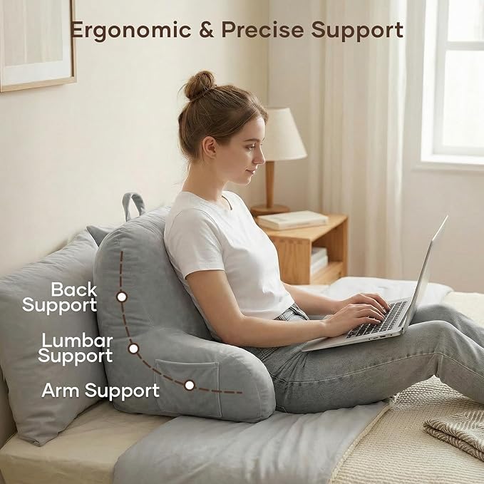 NOONTIDE Reading Pillow for Sitting up in Bed and Couch,Large Back Pillow for Adult & Teens with Soft Adjustable Neck Roll Backrest Pillow,Washable Cover,Watching TV/Gaming/Relaxing(Darkgrey)