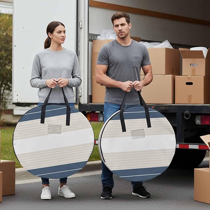 Storage Bag Cream Striped Round Storage Totes Bins Closet Organizers with Zippers & Handle Ombre Blue Stripes Clothes Storage Container for Bedroom Dorm Space Saving Packing Supplies Moving Bags