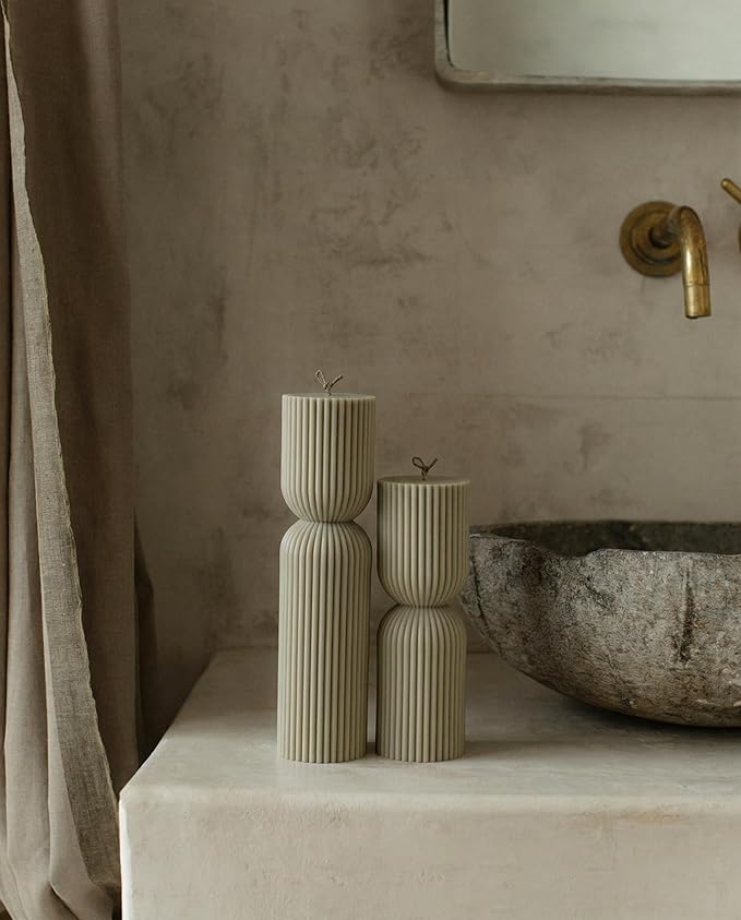 LAWA Hourglass Pillar Candle - Large Beautiful Handmade Soy Wax Candle Elegant Bubble Aesthetic Housewarming Gift Home Room Shelf Decor Idea White Jade (Set of 2)