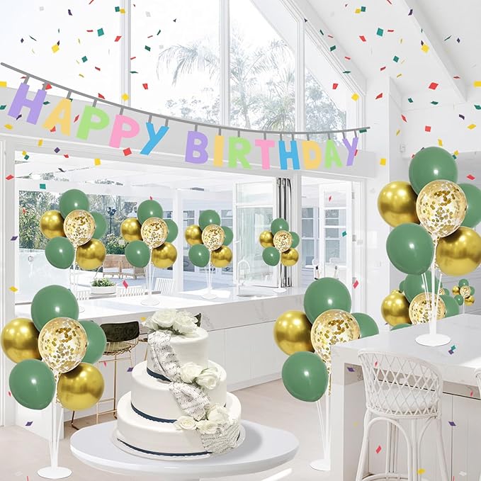 ZJDHPTY Green and Gold Balloon Stand Centerpiece Table Decorations for Birthday Woodland Baby Shower Party Decoration for Graduation 2026 New Years Eve (Green gold set4)