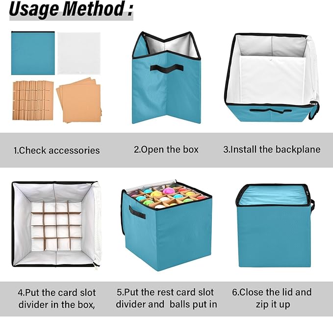 Blue Christmas Ornament Storage Basket Box Holiday Storage Container Cube with Adjustable Dividers for 64 Holiday Ornaments or Decorations Keeps Clean and Dry for Next Season