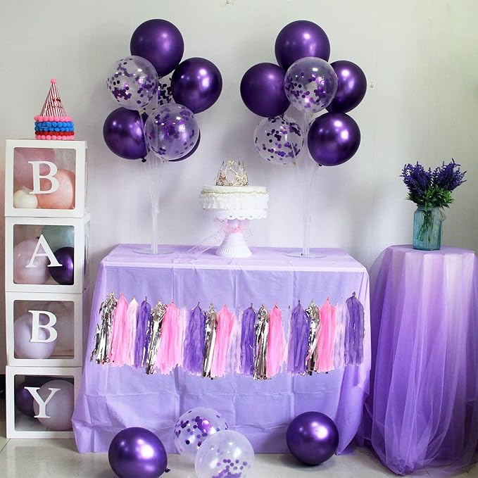 ZJDHPTY Purple Balloon Stand Centerpiece Table Decorations for Birthday Bridal Shower Wedding Engagement Mother's Day Graduation Halloween Party Decorations New Years Eve 2026(Purple set4)