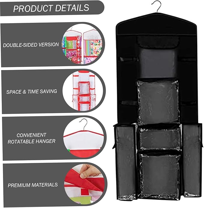 Black Double Sided Hanging Wrapping Paper Storage, Wrapping Paper Storage Box, Over The Door Wrapping Paper Holder Wrapping Paper Storage Bag Gift Wrap Storage Bag for Closet, Door