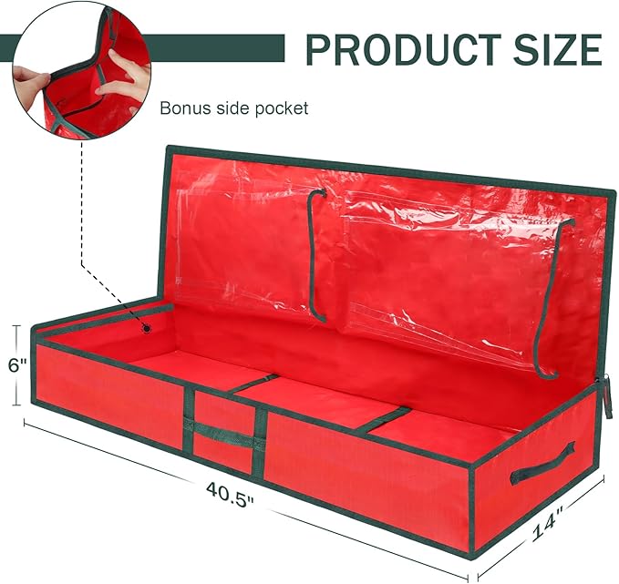 Christmas Gift Wrapping Paper Organizer Storage Bags,Plastic Container for Holiday Supplies & Accessories, Gift Bag Organizer, Under Bed Wrapping Paper Storage (Red)