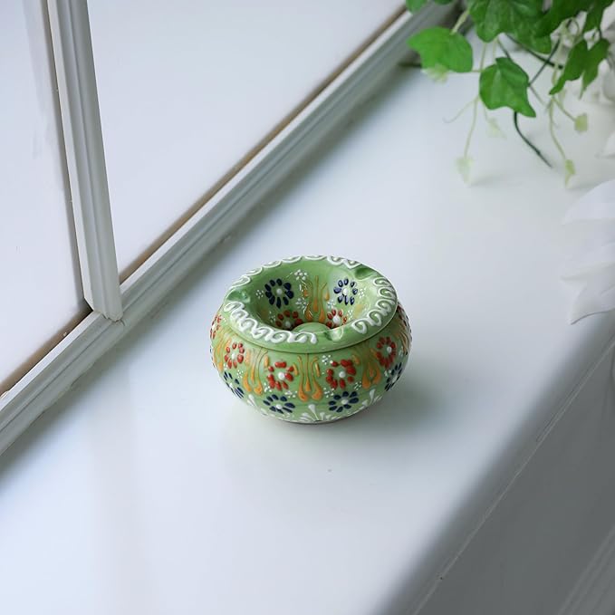 Decorative Ceramic Jar-Colorful Decorative Jar with Lid-Handmade Small Decorative Jar-Windproof Unique Jars-Turkish Home Decor (Lime Green)