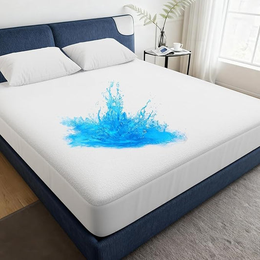 OhGeni Waterproof Mattress Protector, Full Size Fitted Sheet with Deep Pocket,6''-16'' Washable Hypoallergenic Mattresses Cover,Noiseless Soft Mattress Pad,Urine,Bedroom Essential,Pee & Dirt-Proof