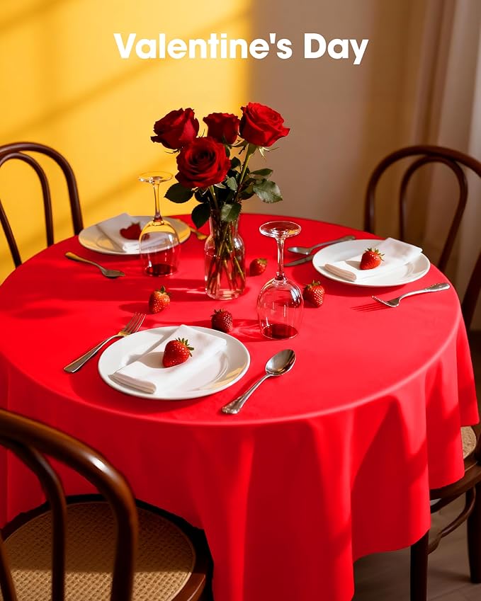 Pureegg Plastic Table Cloth Disposable 10 Pack, 84'' Round Table Cloths, Valentines Day, Thanksgiving, Christmas Decorations, Fall Tablecloths, Round, Plastic Cover, Leakproof & Sturdy, Red
