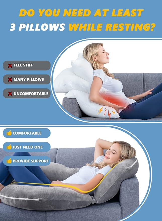 INSEN Reading Pillow, Back Pillow for Sitting in Bed for Reading, Nurse & Relax, Reading Pillow for Adults, Moms & Kids, Sit Up Pillow for Bed (Grey, 45in)
