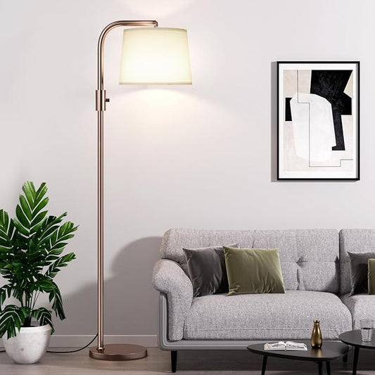 Ambimall 𝐅𝐮𝐥𝐥𝐲 𝐃𝐢𝐦𝐦𝐚𝐛𝐥𝐞 Floor Lamp - Floor Lamps with 9W 𝐋𝐄𝐃 Bulb, Standing Lamps for Living Room with Adjust Head, Modern Standing Tall Light Rotary Switch for Office(Brown and White)