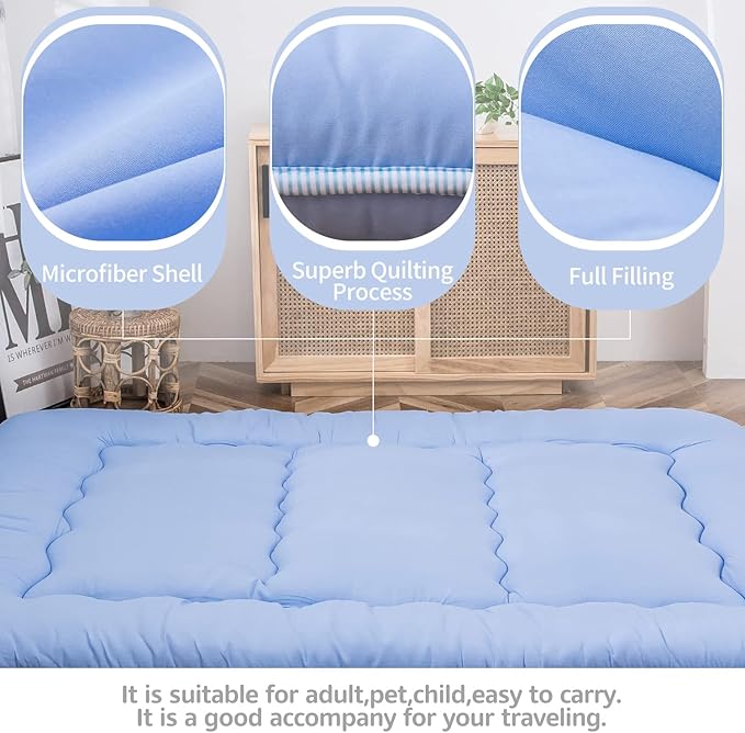 MAXYOYO Japanese Floor Mattress Futon Mattress, Thicken Sleeping Pad Roll Up Mattress Mattress Pad Foldable Floor Lounger Mat Boys Girls Dormitory Mattress Pad, Dusty Blue, Twin Size