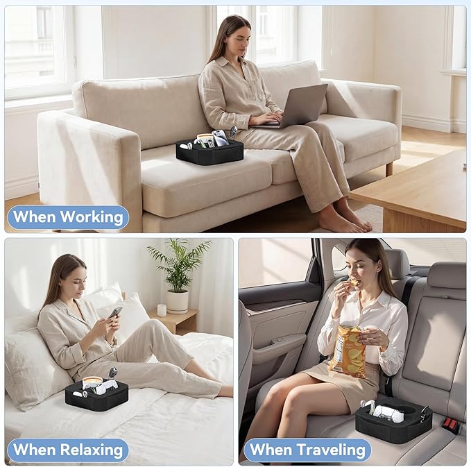 Couch Cup Holder Pillow, Couch Caddy for Drink, Snack, Phone, Remote, Game Controller, Removable and Washable Cup Cozy Pillow, Small Sofa Cup Holder Tray for Bed, Car, Desk, Sofa, Black