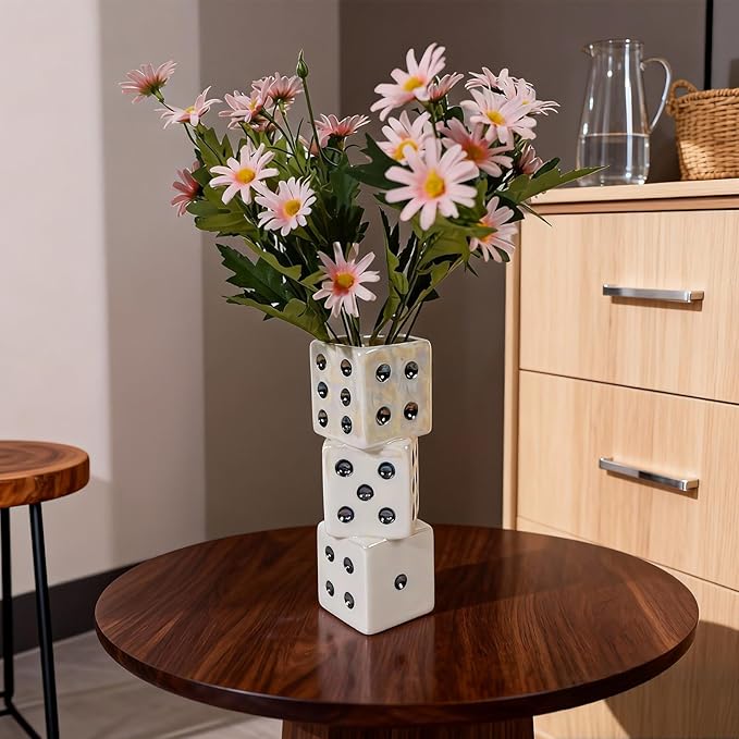 MOUGIGI Ceramic Dice Vase - Unique Decor for Dried Flowers, Rose, Pampas Grass - Stunning Design for Any Modern Space for Inspiring Smiles