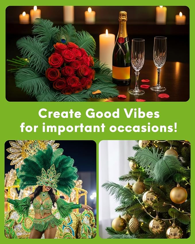 30pcs Blackish Green Ostrich Feathers Natural Bulk 9-12inch(23-30cm) Vase Craft Wedding Home Party Centerpieces Christmas Day Decoration