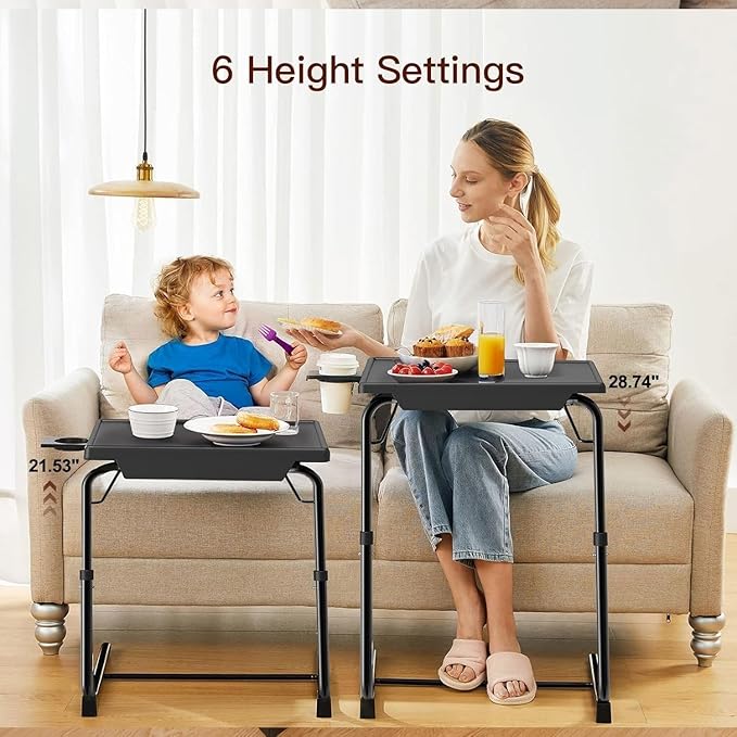 HUANUO Adjustable TV Tray Table - TV Dinner Tray on Bed & Sofa, Comfortable Folding TV Tray with 6 Height & 3 Tilt Angle Adjustments (Black)