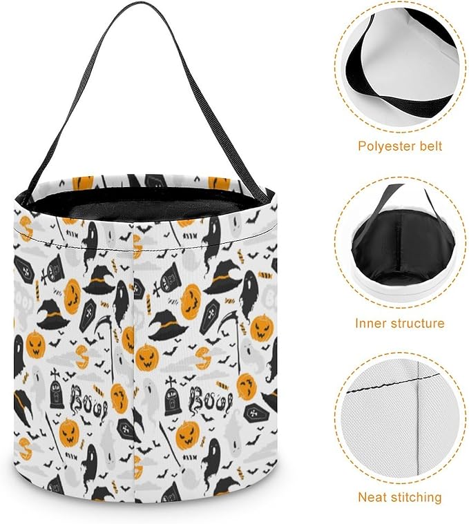 Personalized Halloween Trick or Treat Candy Bag with Name Custom Text Party Tote Bucket Halloween Candy Basket Gift (Bag-6)
