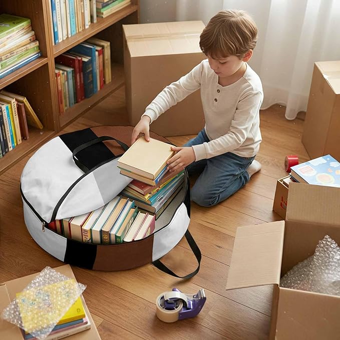Storage Bag Brown Black Stripe Round Storage Totes Bins Closet Organizers with Zippers & Handle Boho Style Clothes Storage Container for Bedroom Dorm Space Saving Packing Supplies Moving Bags