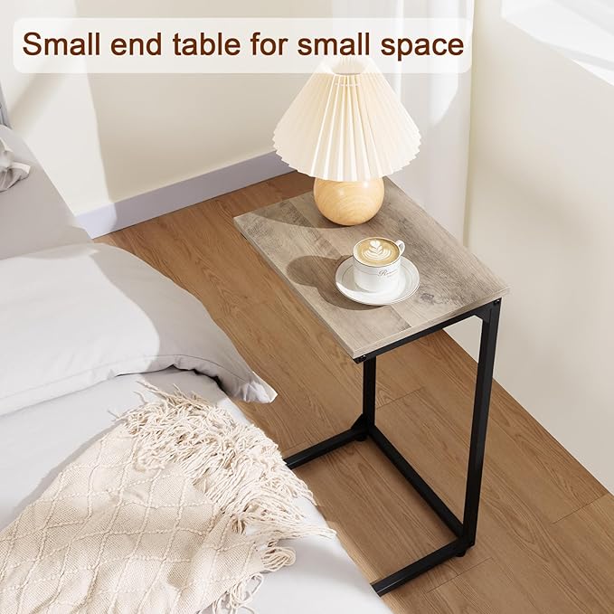 AMHANCIBLE C Shaped End Tables, Couch Side Tables that Slide Under, TV Trays for Living Room, Bedroom, Small Space, Sofa, Grey HET02BGY-1