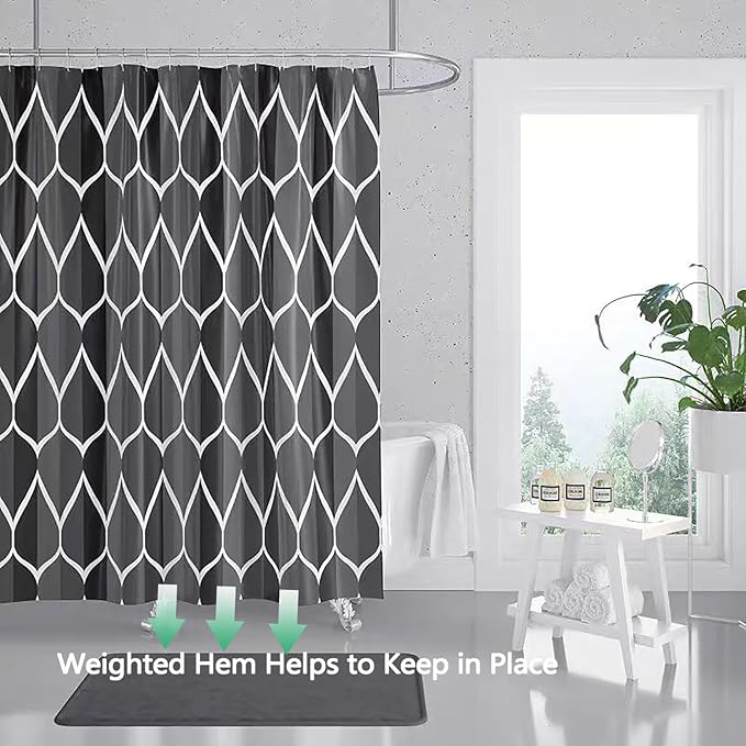 LLSCL Fabric Shower Curtain Liner with Magnets, Black Grid Waterproof Hotel Quality, 72 x 72 Machine Washable