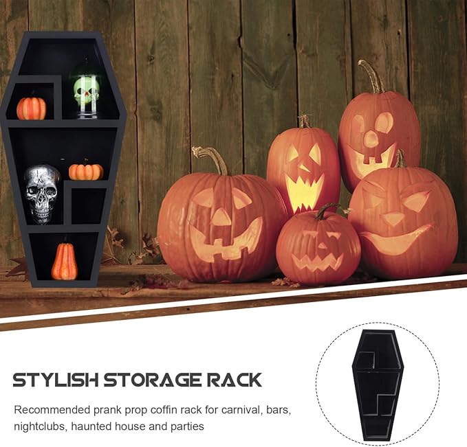 FOMIYES Spooky Coffin Shelf Gothic Halloween Decor Compartment Display Rack for Creative Storage for Parties Haunted Houses and Festivals Coffin Design