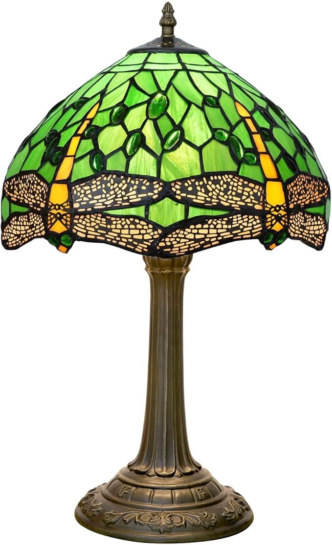 Tiffany Lamp Green Dragonfly Stained Glass Table Lamp 12X12X18 Inches Green Dragonfly Style Desk Reading Light Decor Beside Bedroom Living Room Home