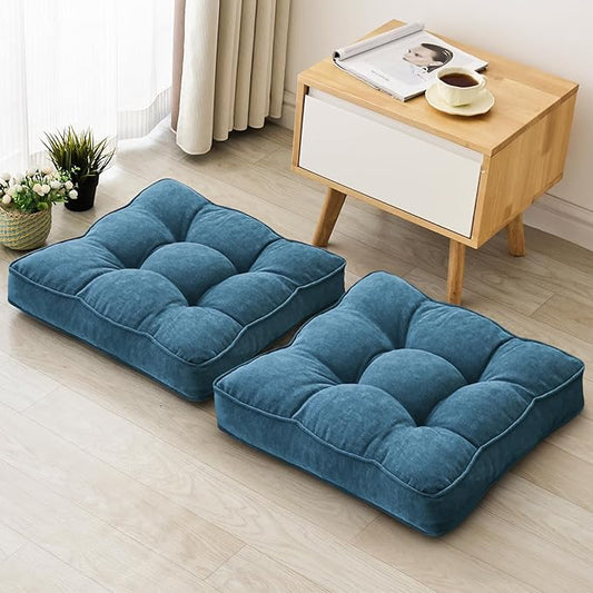 1 MIDDLE ONE Floor Pillow Set of 2, Memory Foam Floor Cushions for Adults, Large Meditation Pillow for Sitting, 22 x 22 Inches (Square | Navy)