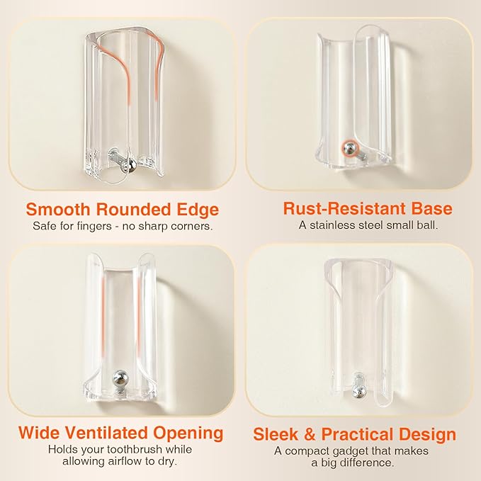Electric Toothbrush Holder for Bathroom, Wall-Mounted Toothbrush Stand with Self-Adhesive, Compact Bathroom Caddy for Electric Toothbrushes (Clear-2pcs)