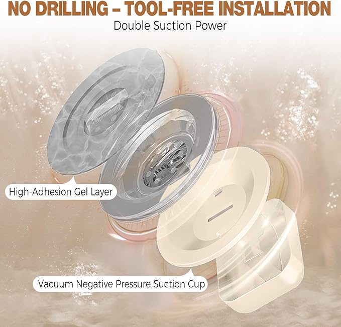 Lekesky Suction Cup Shower Caddy, No Drill Shower Shelf, Aluminum Rust Proof Bathroom Shower Organizer with 12 Hooks, （2-Pack, Cream）
