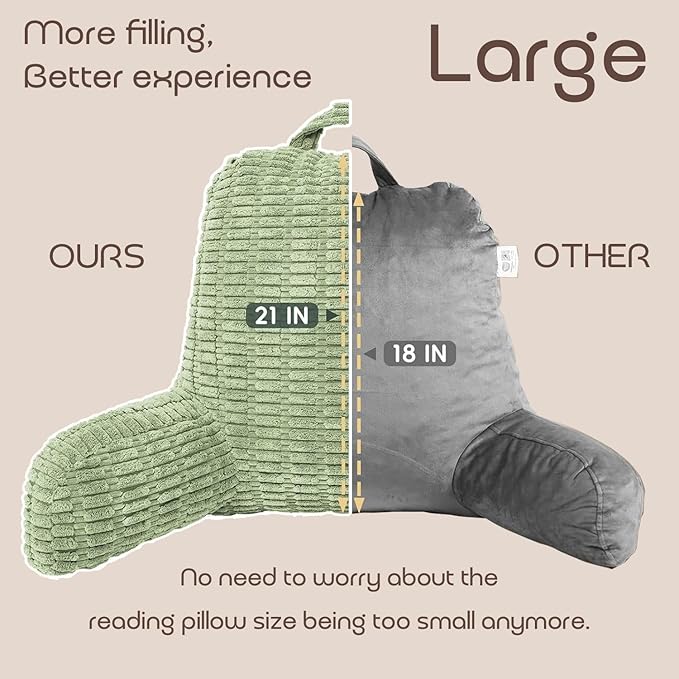 Reading Pillows for Sitting in Bed Adult, Back Rest Pillow for Sitting Up in Bed and Couch, Back Support Chair Pillow Support for Adult Backrest Pillows for Reading (Sage Green 21 Inch)