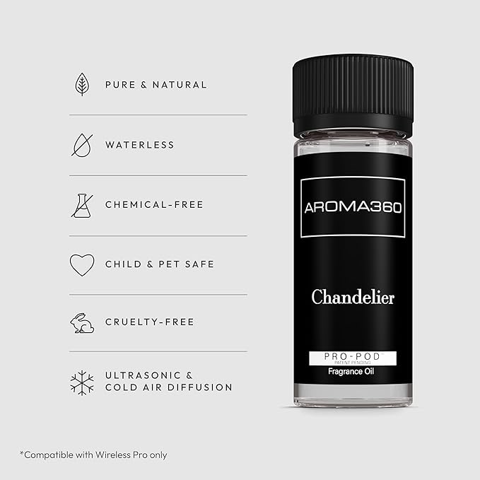 Aroma360 - Chandelier Pro Pod Fragrance Oil Blend | Hotel Inspired Luxury Essential Oil Diffuser | Aromatherapy Scent Diffuser Oil | Bergamot, Woodsy Sandalwood and Saffron 1.7 fl oz, 50 mL