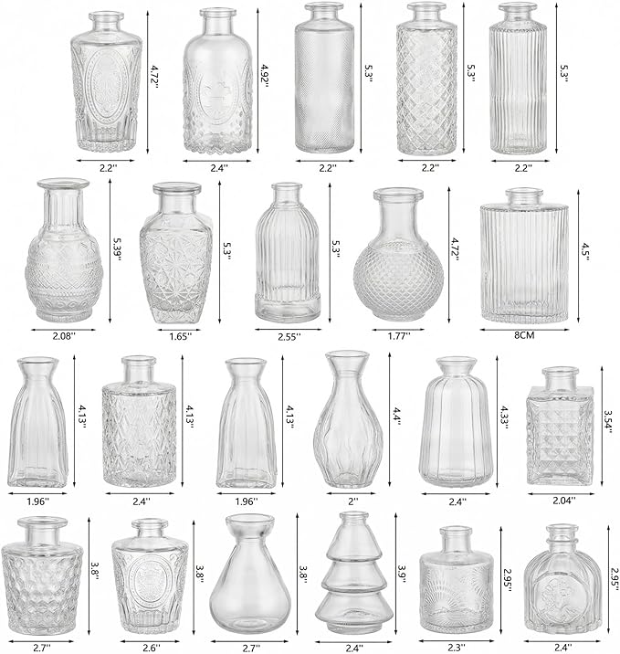 RUCKAE Small Clear Bud Vases Bulk 22 Pack Mini Flower Glass Vases for Centerpiece Table Wedding Decorations Home Decor Party
