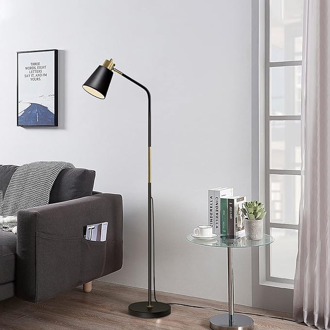 LALISU Floor Lamp, Industrial Floor Lamps for Living Rooms Rustic Farmhouse Reading Standing Floor Lamp Adjustable Metal Heads Indoor Task Lighting for Living Room Bedroom Office Home Décor (Black)