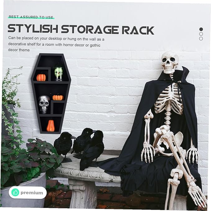 Healeved Gothic Coffin Storage Rack for Halloween Decor Multi-purpose Display Shelf for Collectibles Durable Casket Organizer for Home Haunted House Supplies