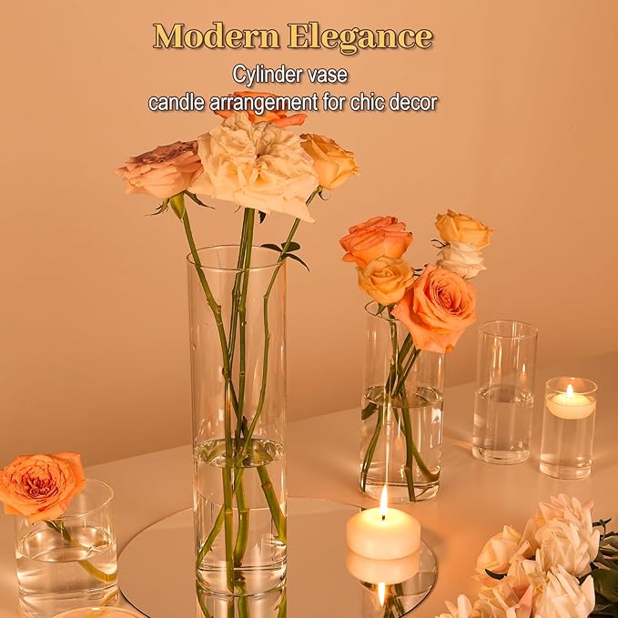 TBWIND 12Pcs Glass Cylinder Vases 12 Inch Tall Clear Flower Vases for Centerpieces Wedding Decoration, Hurricane Floating Candle Holder for Party Table Home Decor
