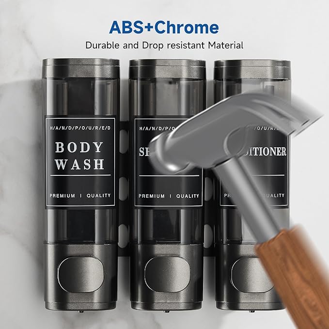 Shower Soap Dispenser Wall Mounted No Drill Shampoo Dispenser for Shower Wall Shampoo and Conditioner Dispenser Bathroom Hotel 3 * 300ml Gungray