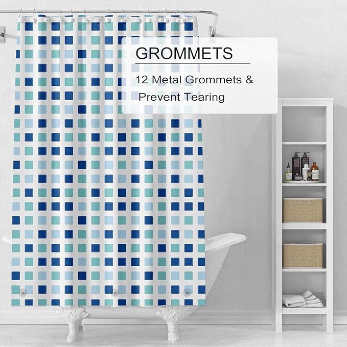 TIKABC Shower Curtain Liner, 4G PEVA Shower Liner, Plastic Peva Waterproof Shower Curtains, 72x72 inch with Grommet Holes 3 Magnetic Weights