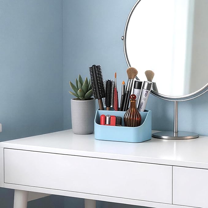 Countertop Toothbrush Holders for Bathrooms, Plastic Toothpaste and Electric Tooth Brush Holder Storage Caddy Stand for Shower, 5 Slots Cute Kids Bathroom Counter Organizer for Vanity, Light Blue