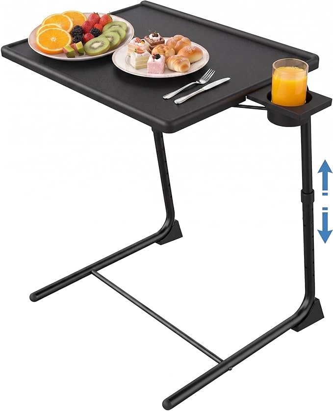 HUANUO Adjustable TV Tray Table - TV Dinner Tray on Bed & Sofa, Comfortable Folding TV Tray with 6 Height & 3 Tilt Angle Adjustments (Black)