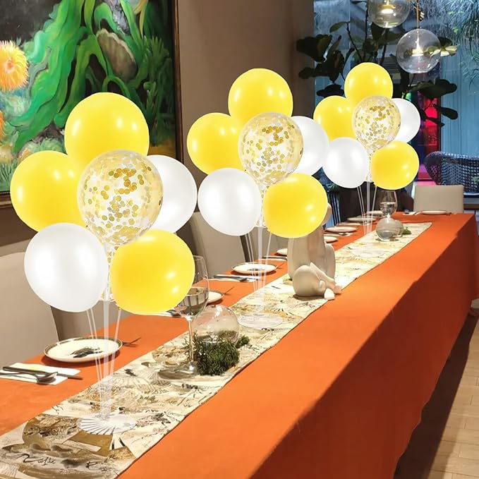 ZJDHPTY Yellow and White Balloon Stand Centerpiece Table Decorations for Bee Sunflower Daisy Birthday Bridal Shower Engagement Wedding Party Decorations(Yellow white set4)