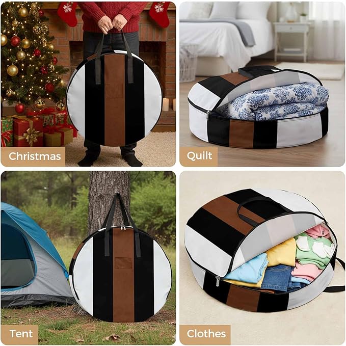 Storage Bag Brown Black White Round Storage Totes Bins Closet Organizers with Zippers & Handle Boho Style Clothes Storage Container for Bedroom Dorm Space Saving Packing Supplies Moving Bags