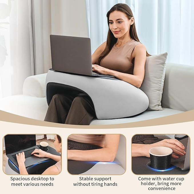 Olumoon Reading Pillow, Lap Desk Pillow for Adult, Gaming Pillow Memory Foam for Arm Support, Arm Rest for Working, Crocheting, Playing Game or Siting in Bed, Floor, Sofa (Grey)
