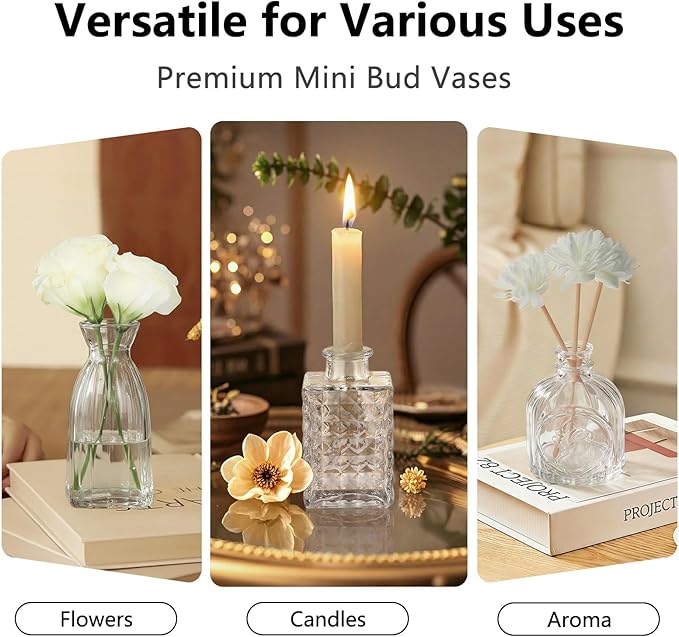 RUCKAE Small Clear Bud Vases Bulk 12 Pack Mini Flower Glass Vases for Centerpiece Table Wedding Decorations Home Decor Party