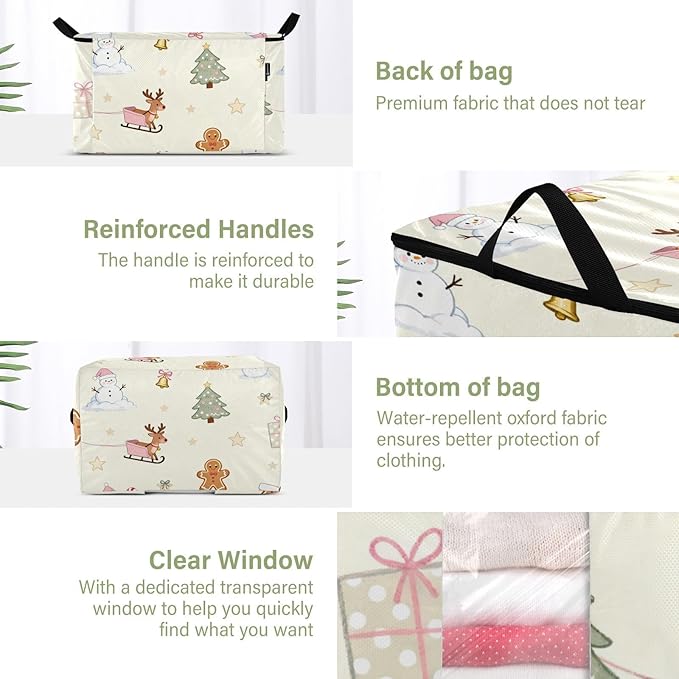 2 Pack Bed Sheet Storage Bags Stackable Storage Closet Foldable Closet Shelving Organizer Storage Box Christmas Tree Snowman Pink